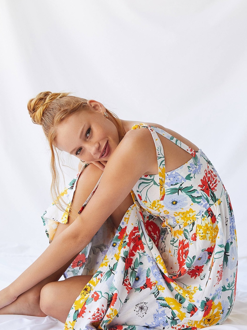 Urban Outfitters Positano Linen Blend Floral Midi Dress - Size XS - Picture 2 of 12